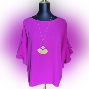 Aryeh Vibrant Pink Ruffle Sleeve Blouse